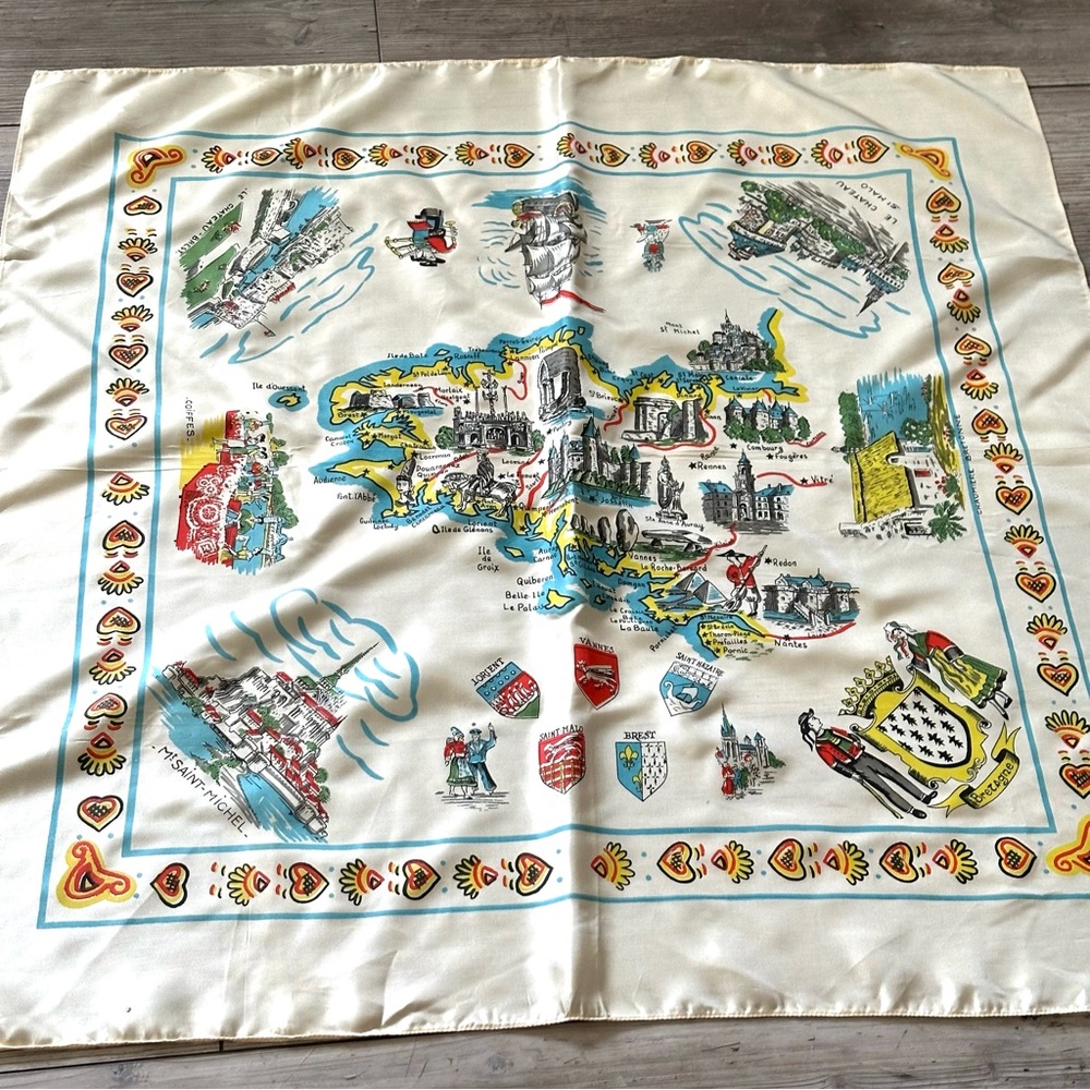 Colorful Map Print Scarf France Vintage
